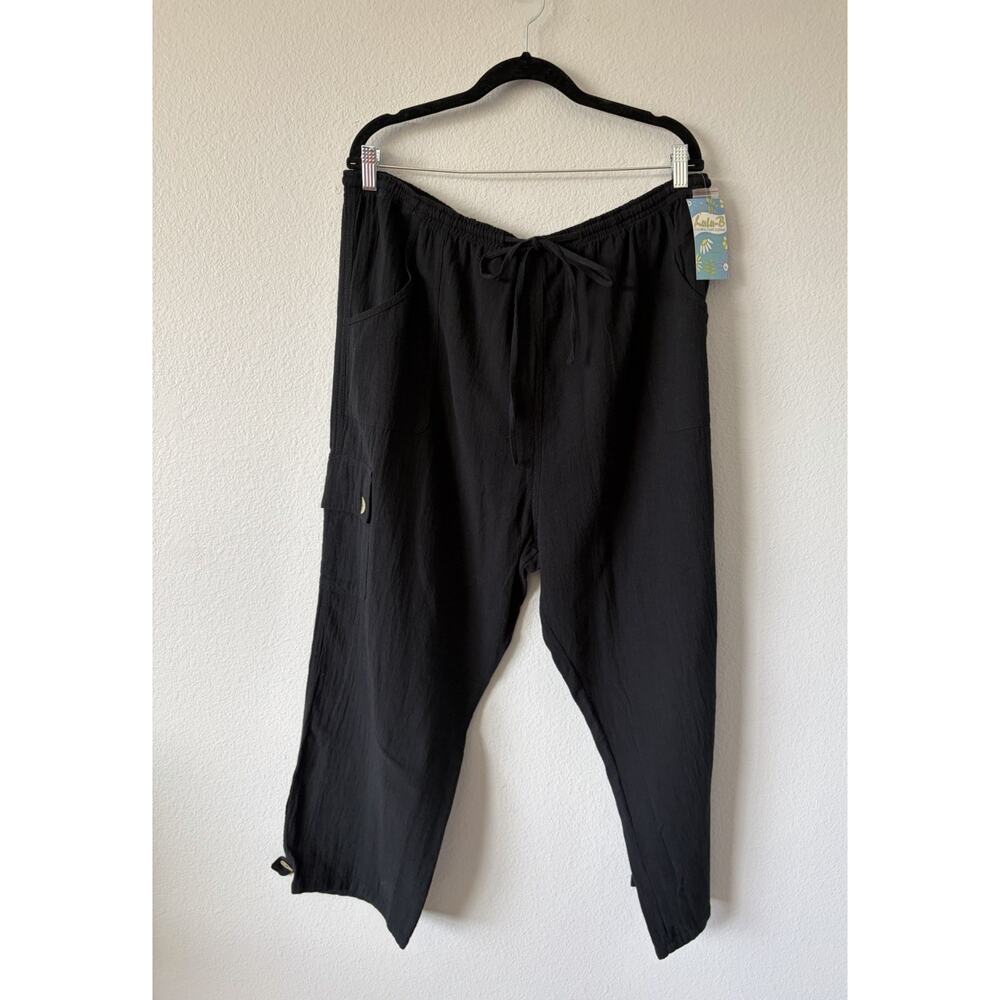 Lulu-B 3X Black Cotton Ankle Pants Button Drawstring Elastic Waist Pockets
